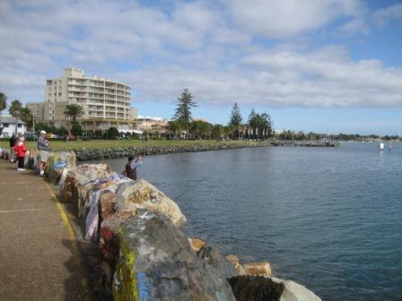 Breakwall at Port Macquarie looking across to the city